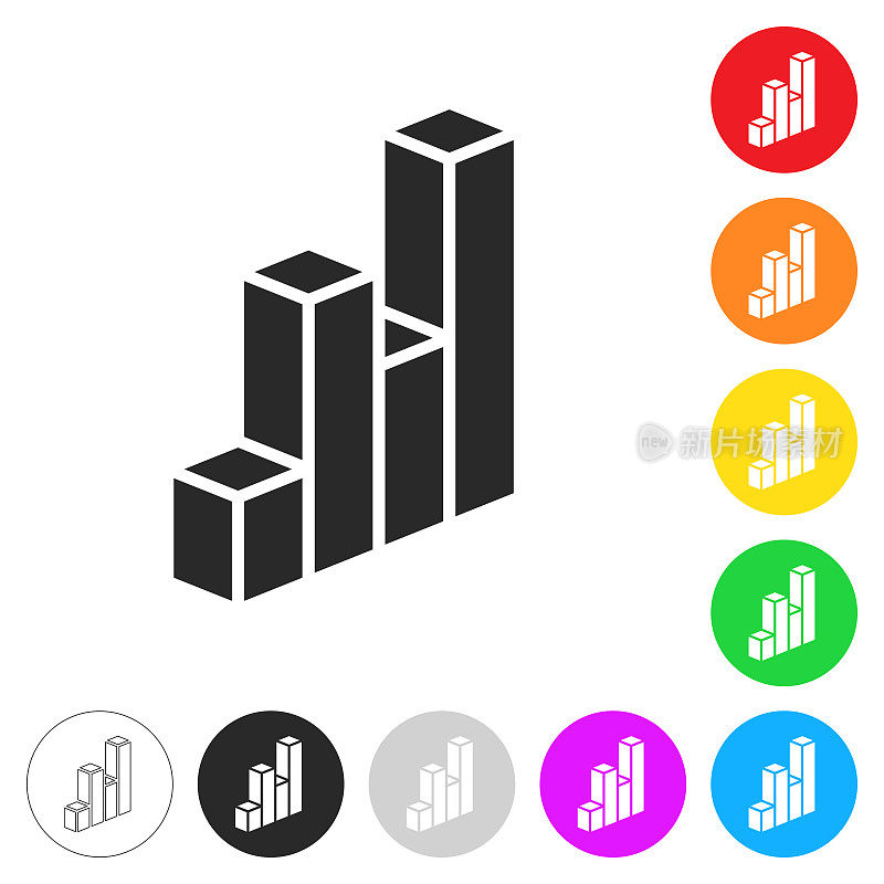 3 d图表。彩色按钮上的图标